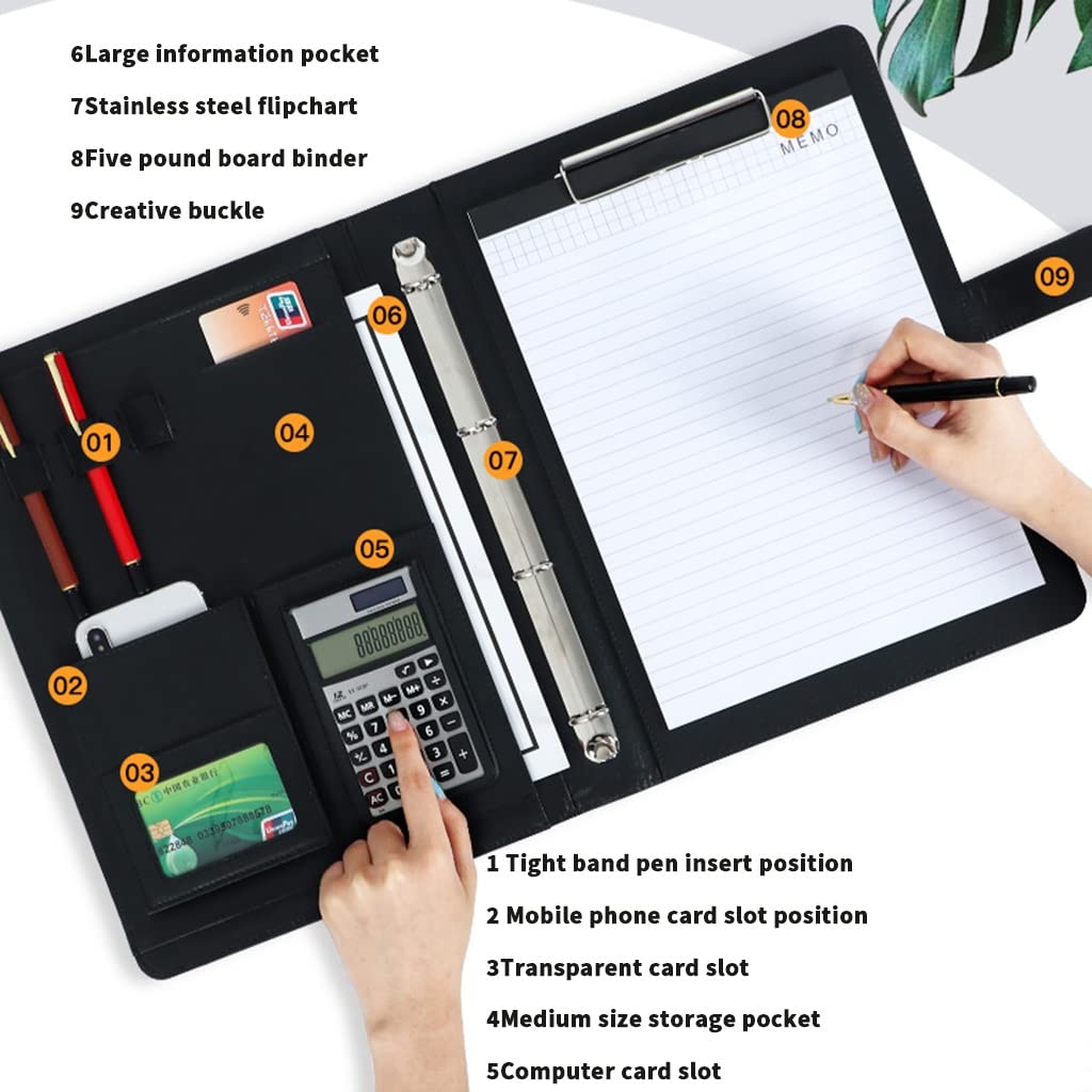 Teczka konferencyjna A4, 4-pierścieniowa profesjonalna teczka z organizerem do segregatorów Spersonalizowana teczka na dokumenty na tablety Dokumenty CV(Red,No calculator)