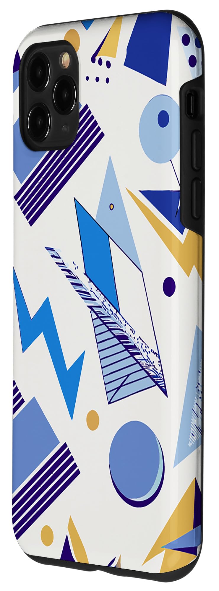 iPhone 11 Pro Max 1980'S GEOMETRIC SQUARE TRIANGLE PATTERN BLUE AND WHITE Case - Image 2
