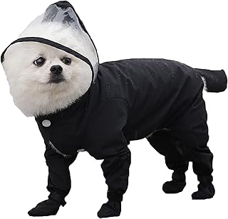 HANDA Dog Raincoat, Waterproof Full Body Dog Rain Jacket with Rain Boots,Transparent Brim, Breathable Pet Dog Puppy Hooded Slicker Poncho for Small Medium Dogs (Medium, Black)