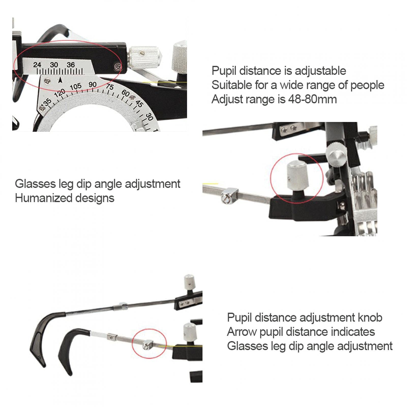Marco de Lente de Prueba óptica Ajustable, Equipo de Optometría para Gafas, Marco de Optometría Universal PD 48-80 mm, Marco de Ajuste Intercambiable, Marco de Lente de Prueba óptica para Gafas