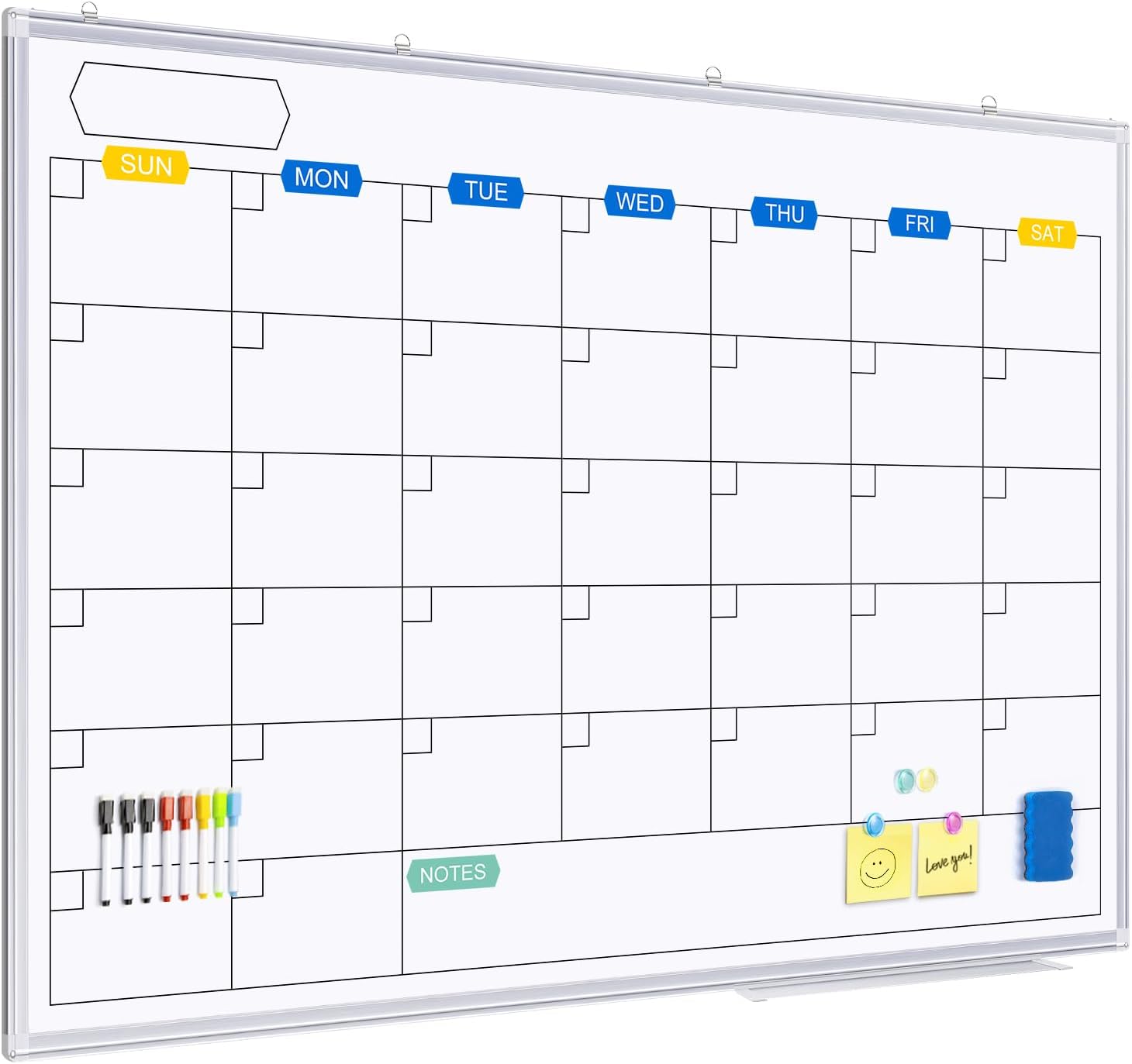 Dry Erase Calendar Whiteboard for Wall, 48" x 36" Large Magnetic White Board Calendar Dry Erase, Wall Hanging Aluminum Frame with Tray for Home, School, Office 48" x 36" Silver Frame Style A