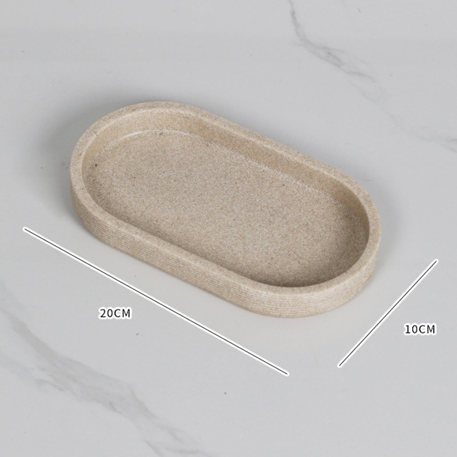 Vassoio Portaoggetti Ovale In Resina E Arenaria Beige 20x10 Cm – Organizer Per Bagno, Cucina, Pennelli E Cosmetici, Facile Da Pulire