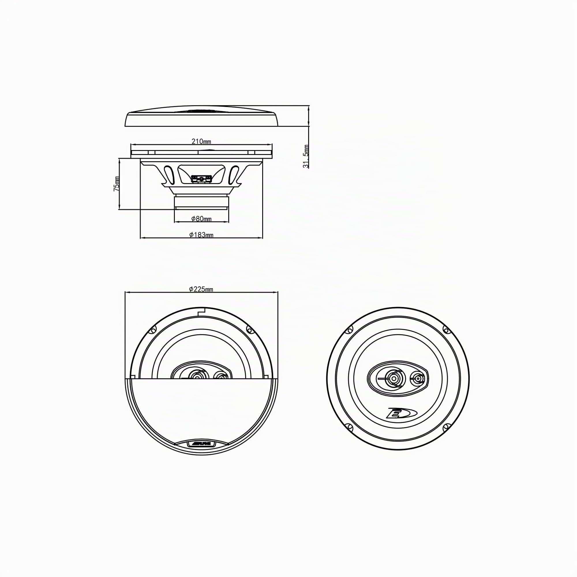 Alpine SXE-2035S 20 cm (8-Zoll) 3-Wege KFZ-Koaxiallautsprecher