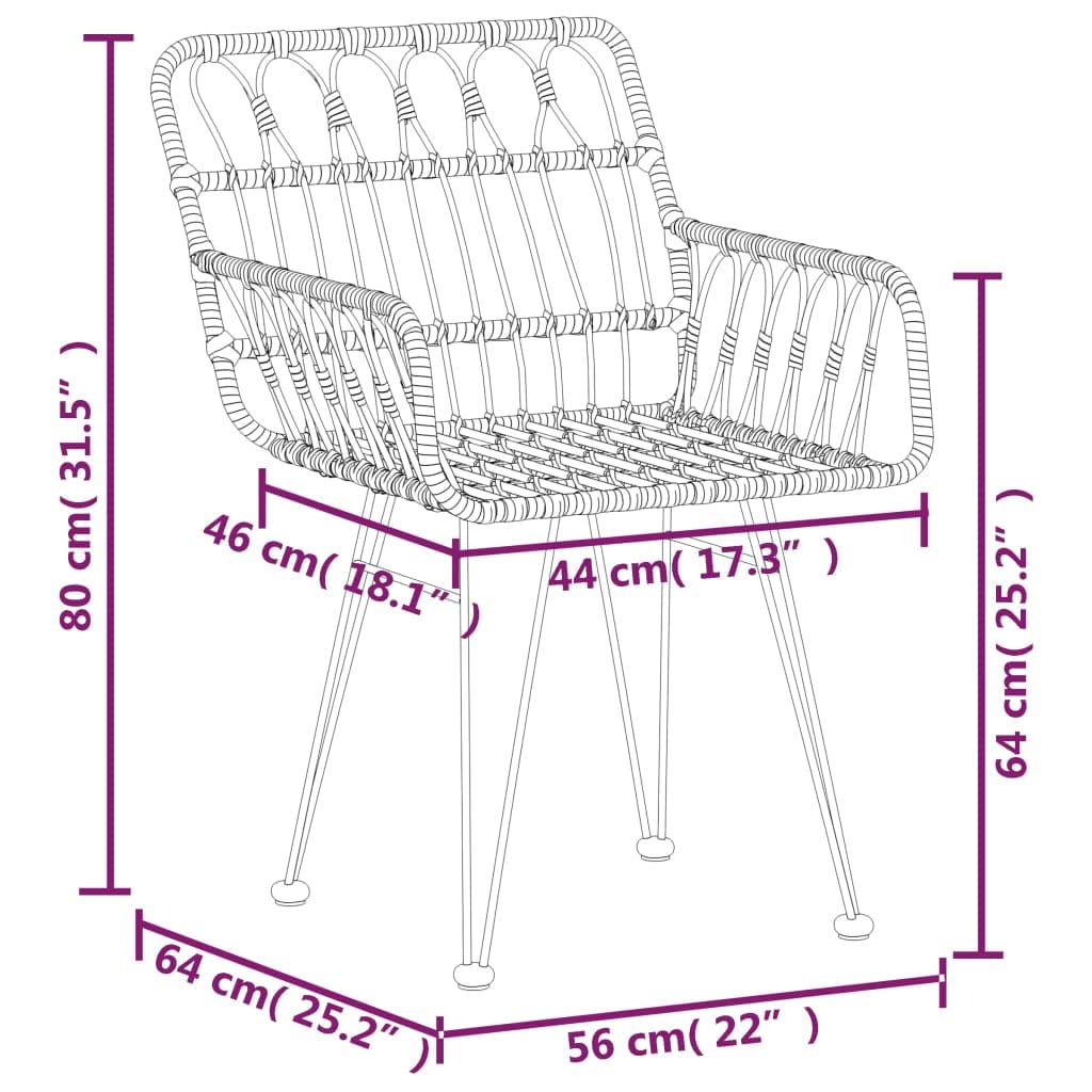 Fengshui Krzesła ogrodowe 2 szt. z podłokietnikami 56 x 64 x 80 cm rattan PE