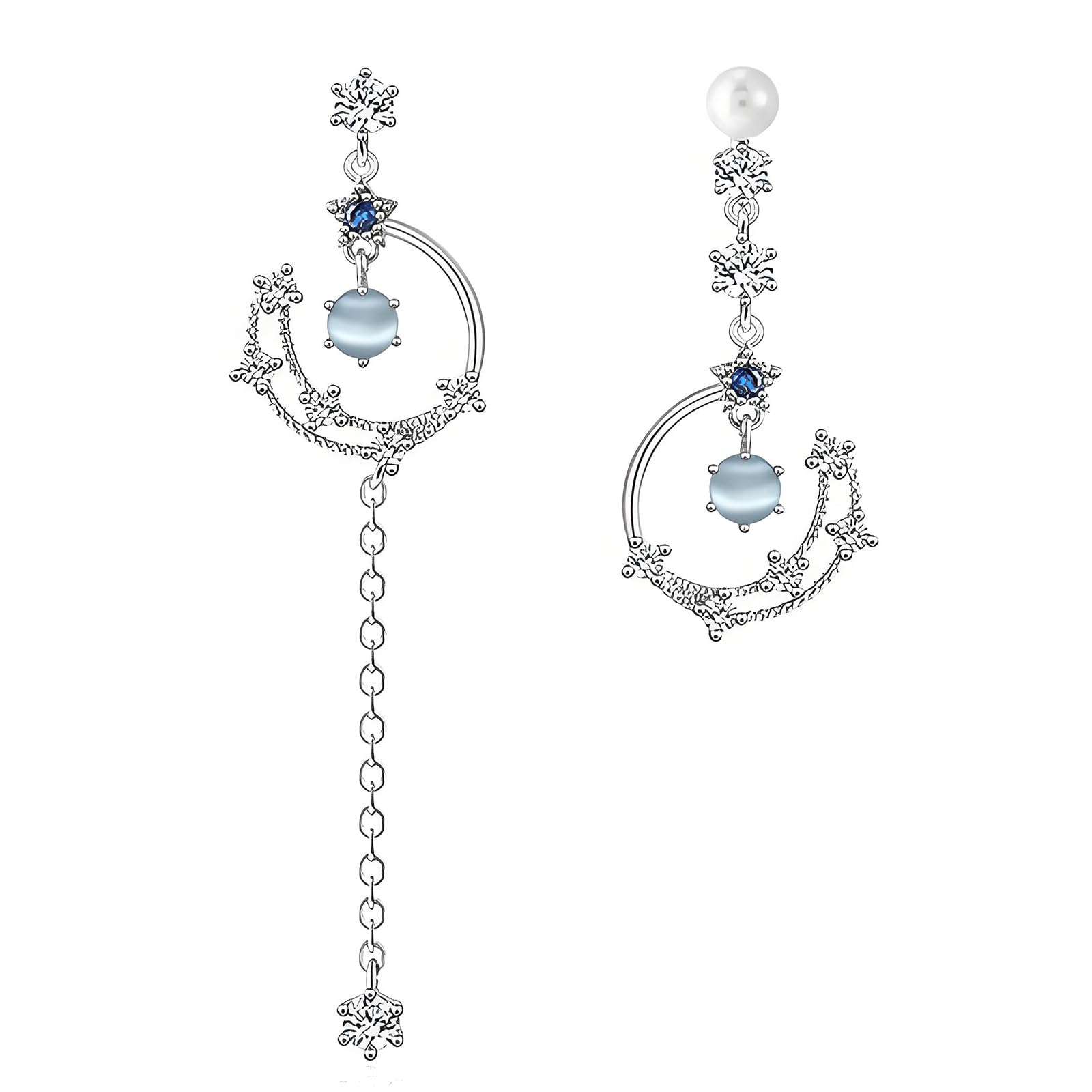BWANGIAO Delicate Punk Styles Ear Jewelry Asymmetric Moons Earrings Studs Earrings Alloy Texture for Fashion Women and Girl