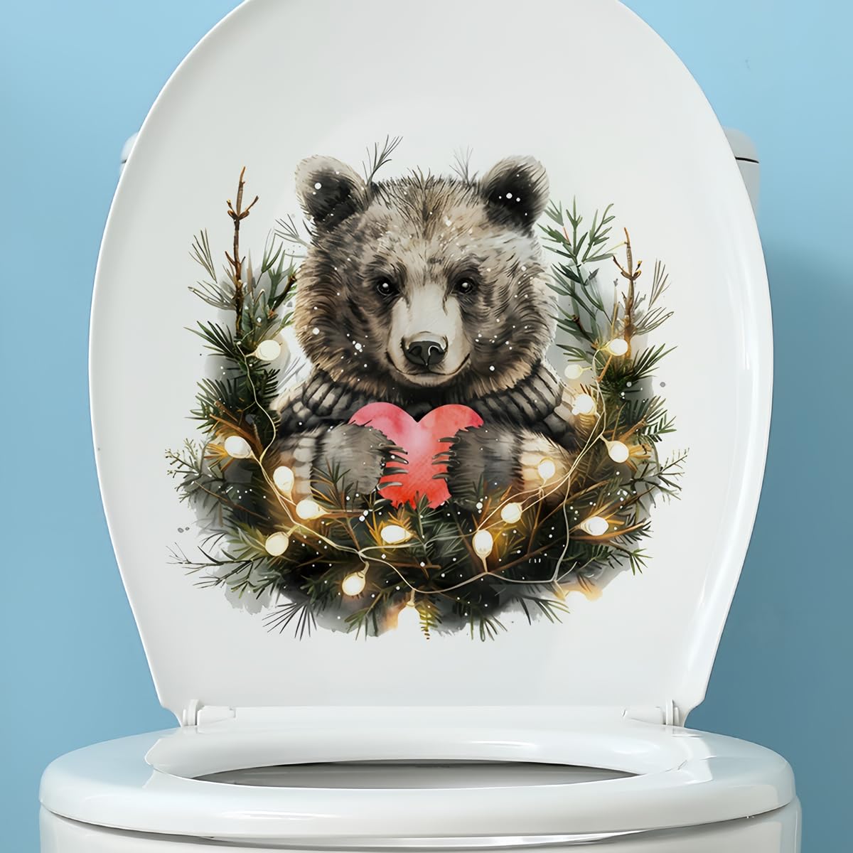 Hubangzhu Multicolour Black Bear Love Toilet Cover Sticker Decals,Flower Leaf Bird Waterproof Toilet Lid Tank Seat Decals Cistern Self-Adhesive Bathroom Wall Sticker