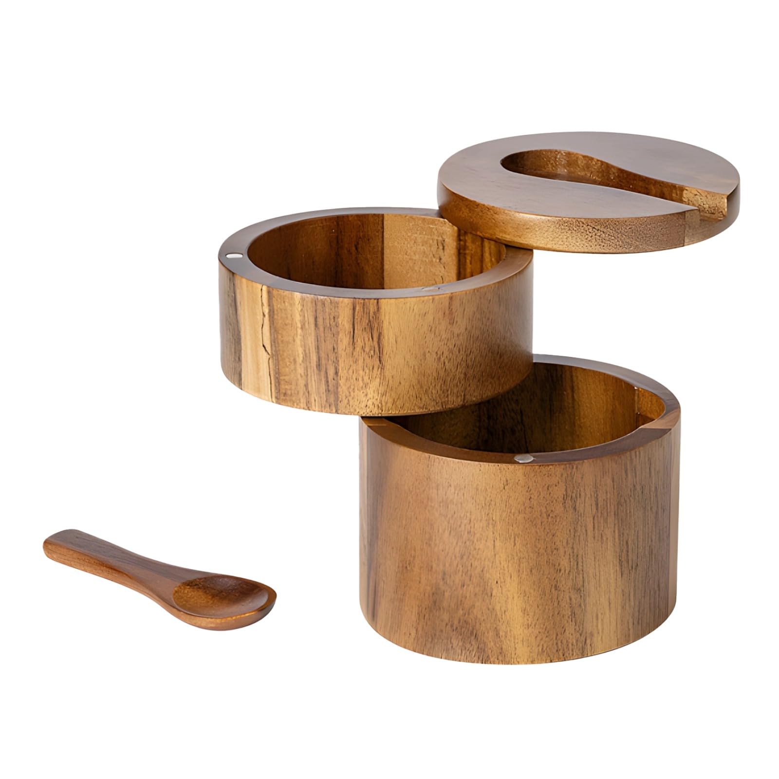 Salière en bois d'acacia pour cuisine petit récipient à sel double niveau