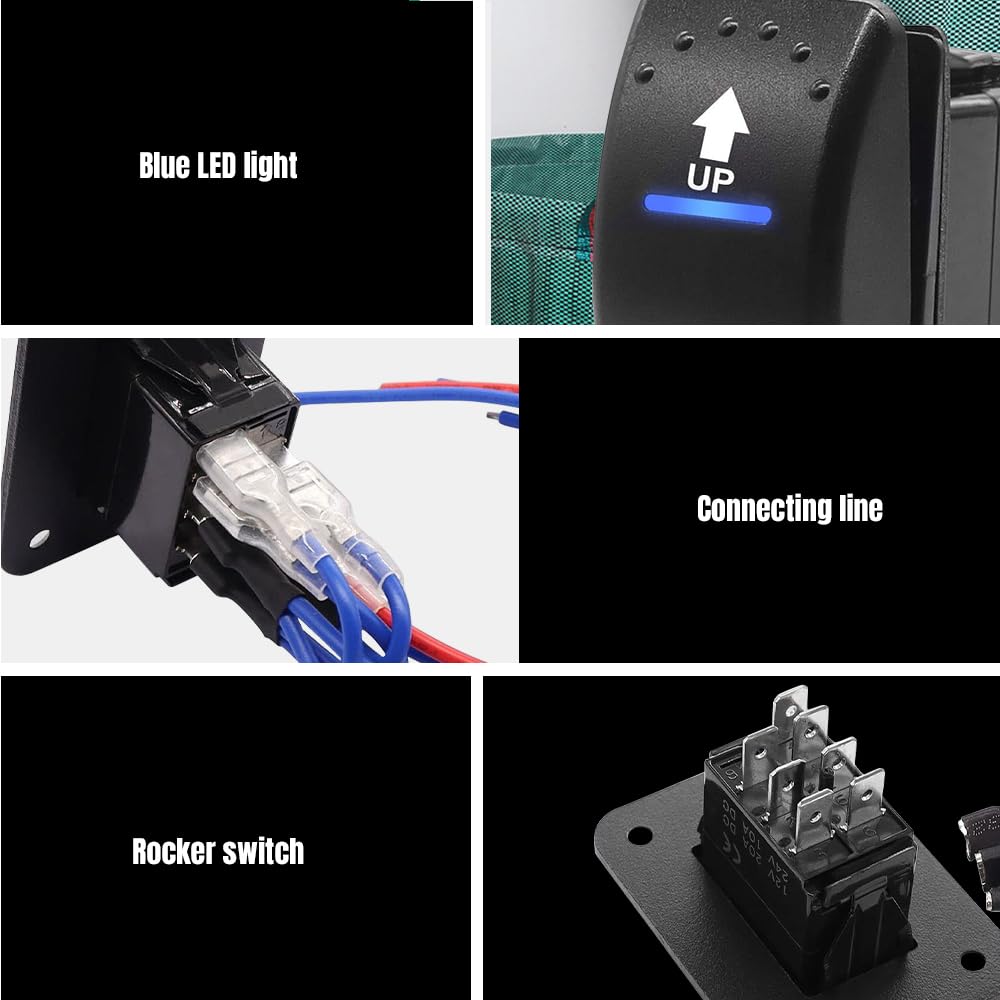 Riisoyu Interrupteur Inversion Polarité Momentané DC 12V 20A - Bouton Bascule 7 Broches Aluminium