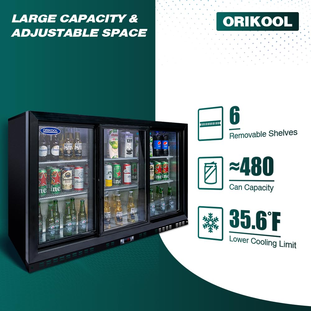 Lispin Back Bar Cooler - 480 Can Capacity Beverage Refrigerators, 3 Sliding Glass Doors, LED Lighting, Adjustable Shelves, Safety Door Lock, Perfect For Bars, Restaurants & Home on Fridge.com - View 6