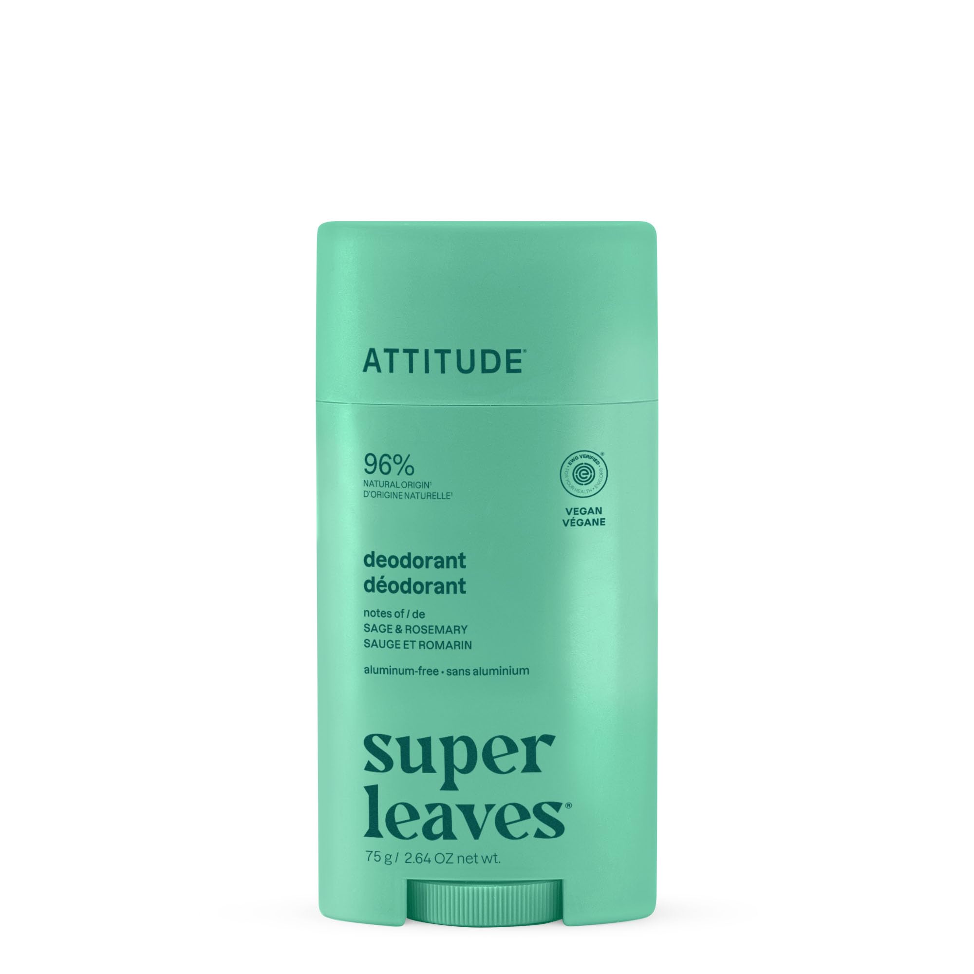 ATTITUDE Aluminum Free Deodorant, EWG Verified, Sage & Rosemary Scent, 2.64 Oz