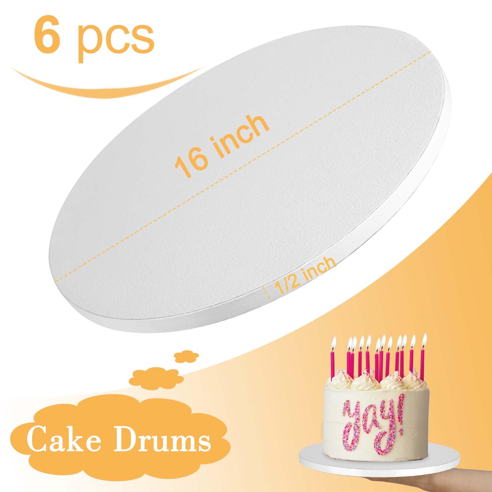 Lot de 6 tambours à gâteau de 40,6 cm, planches à gâteau rondes de 40,6 cm, carton épais de 1,27 cm, cercle robuste, base en carton pastel, planches à gâteaux blanches pour mariage