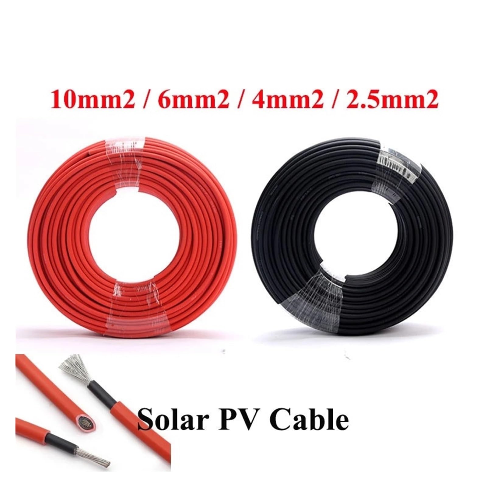 200 metros/rollo 2,5 mm2 4 mm2 6 mm2 10 mm2 14/12/10/8AWG Cable Solar PV certificación TUV Cables fotovoltaicos de Color negro y rojo (Color : Black, Size : 6mm2-10AWG)