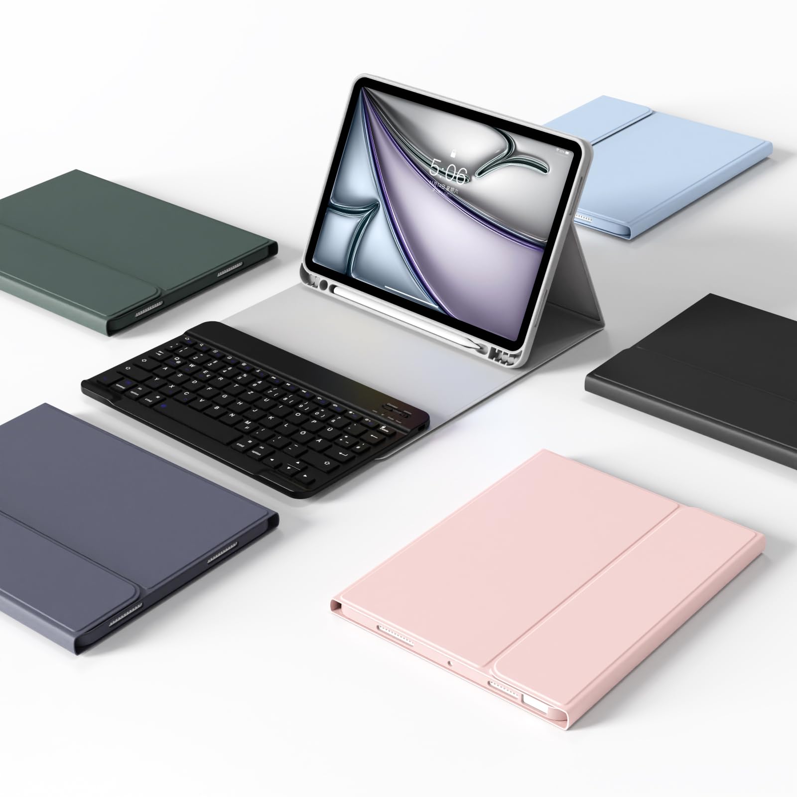 Etui z klawiaturą do iPad Air 11" 2024/2025 (M2/M3), do iPad Air 5./4. generacji 2022/2020 10,9", z miękkiej TPU z uchwytem na rysik, odpinanym klawiaturą Bluetooth QWERTZ, różowe