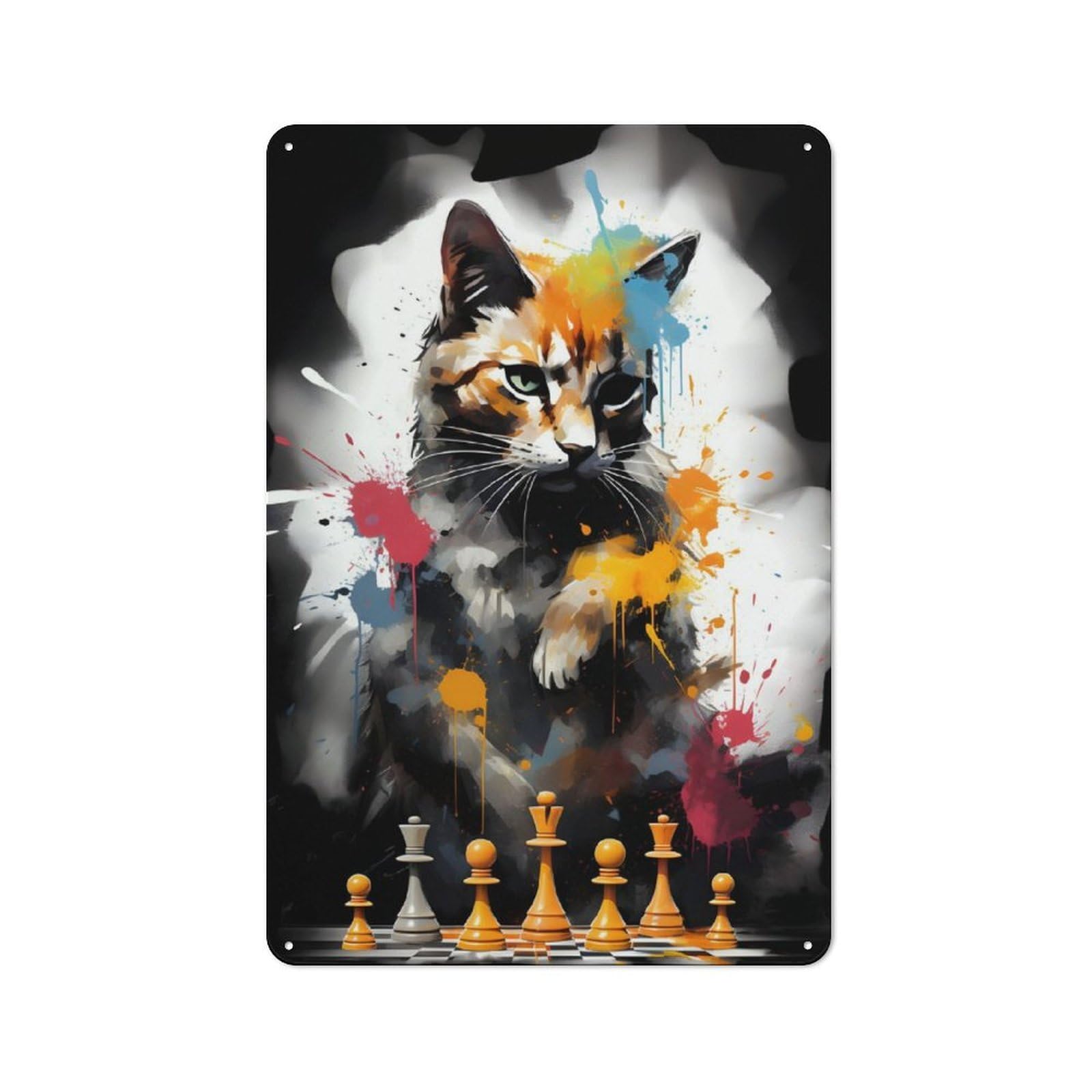 Cat Chess Master Retro Tin Sign 30x20cm for Living Room Or Hallway, for Cooler-season Styling in Living Room And Hallway