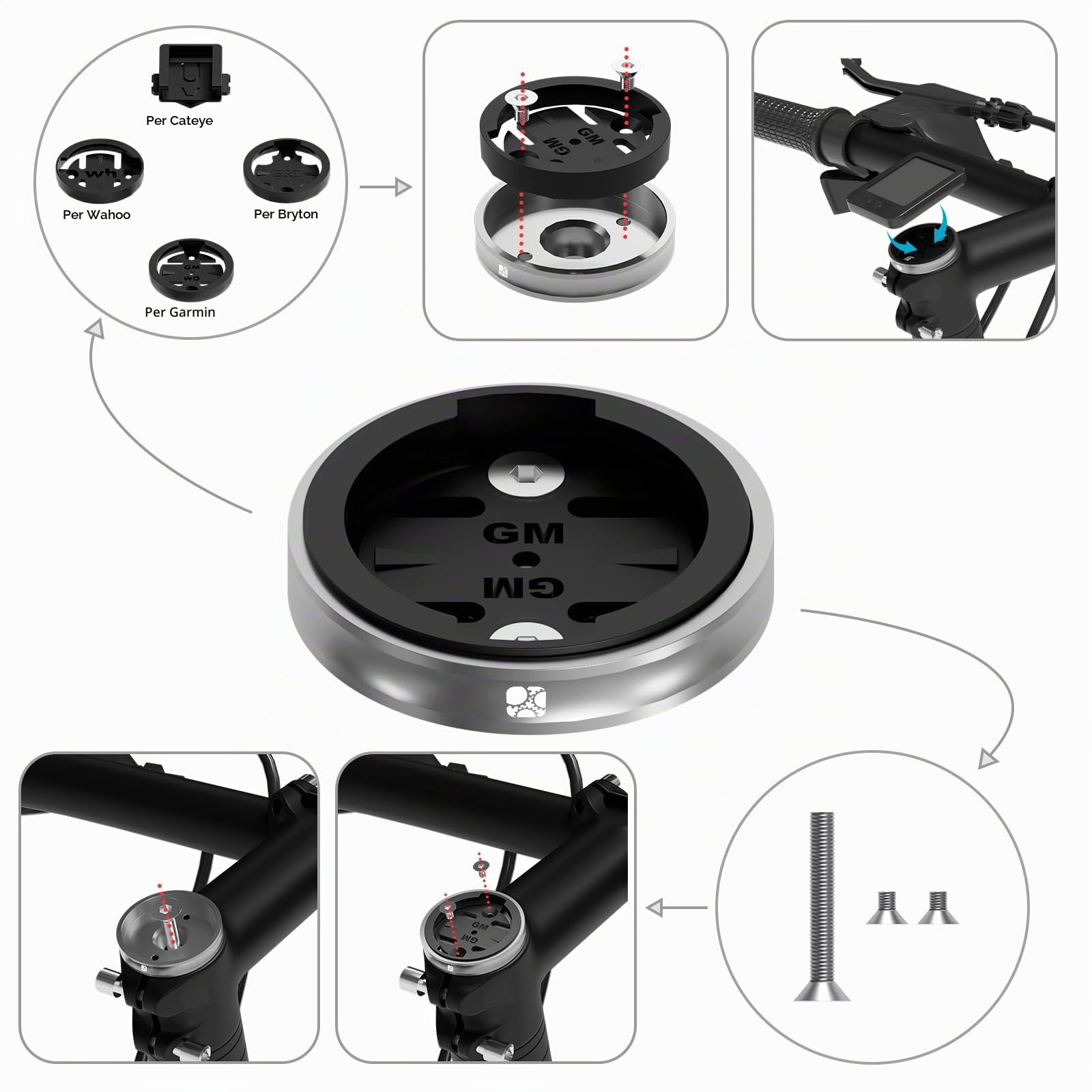 Supporto per computer per Garmin Edge Explore, in lega di alluminio leggero, compatibile con Bryton, Wahoo e CATEYE, grigio