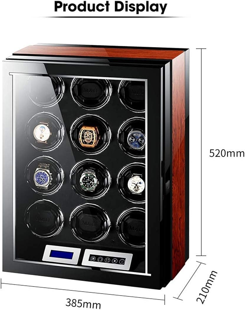 Watch Automatic Watch Winder for 12 Watches Adjustable Watch Pillows for Universal Watch Built-in Blue LED Illumination and LCD Touch Screen Ultra-Silence