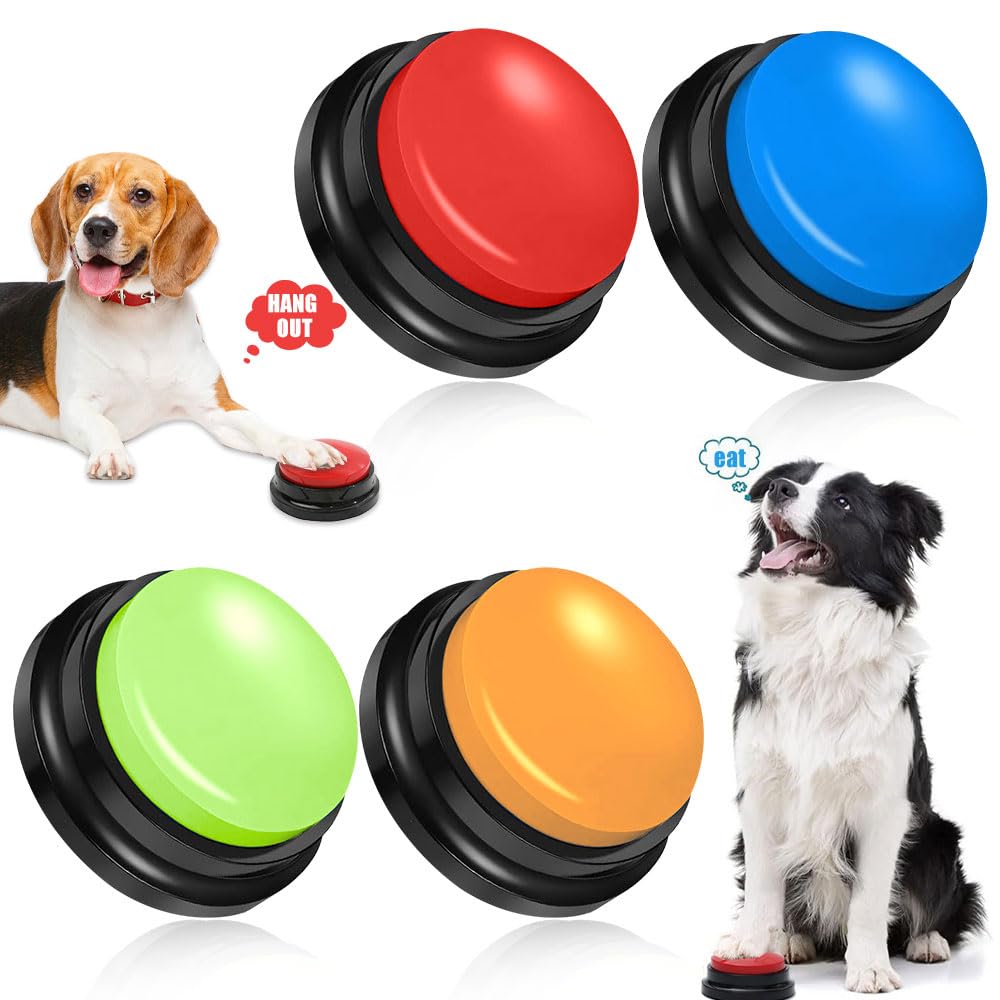 4 Pezzi Pulsanti per Cani Registrabili, Pulsanti Registrabili per Cani, Pulsanti Cani Registrabile in 30 Secondi, Pulsanti Parlanti per Cani, Pulsante di Comunicazione per Cani Addestramento