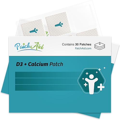 PatchAid D3/Calcio Topical Patch | Apoya la fuerza ósea y calcio | 8 horas de uso para una mejor absorción | Suministro para 30 días