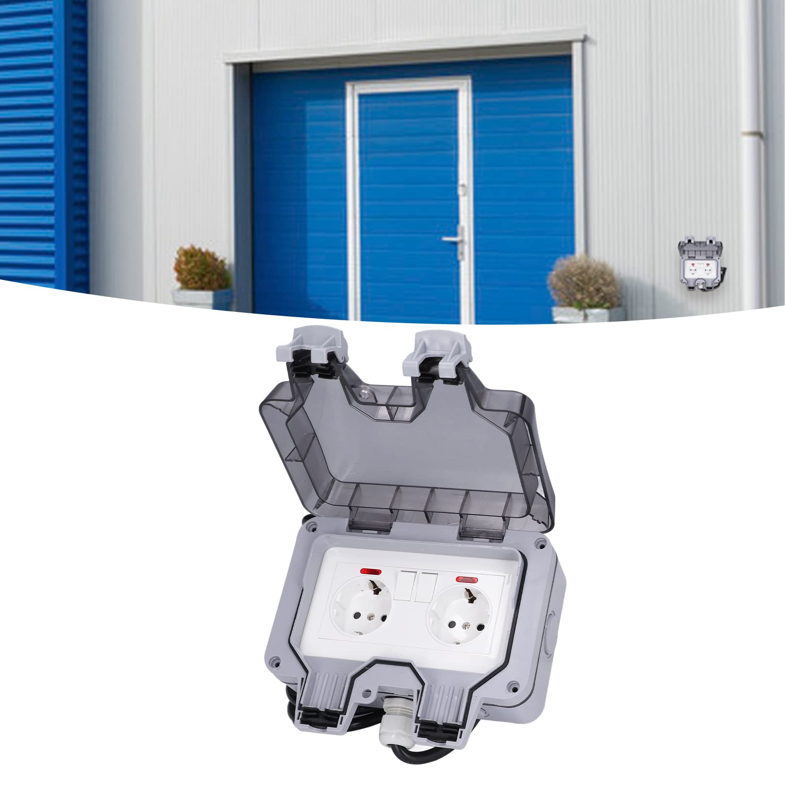 Garosa 16A Dual European Power Outlet con Interruttore di Alimentazione, Copertura Bloccabile, per Parchi, Giardino, Garage, con 3,0 M di Lunghezza del Cavo per Vasca Idromassaggio,