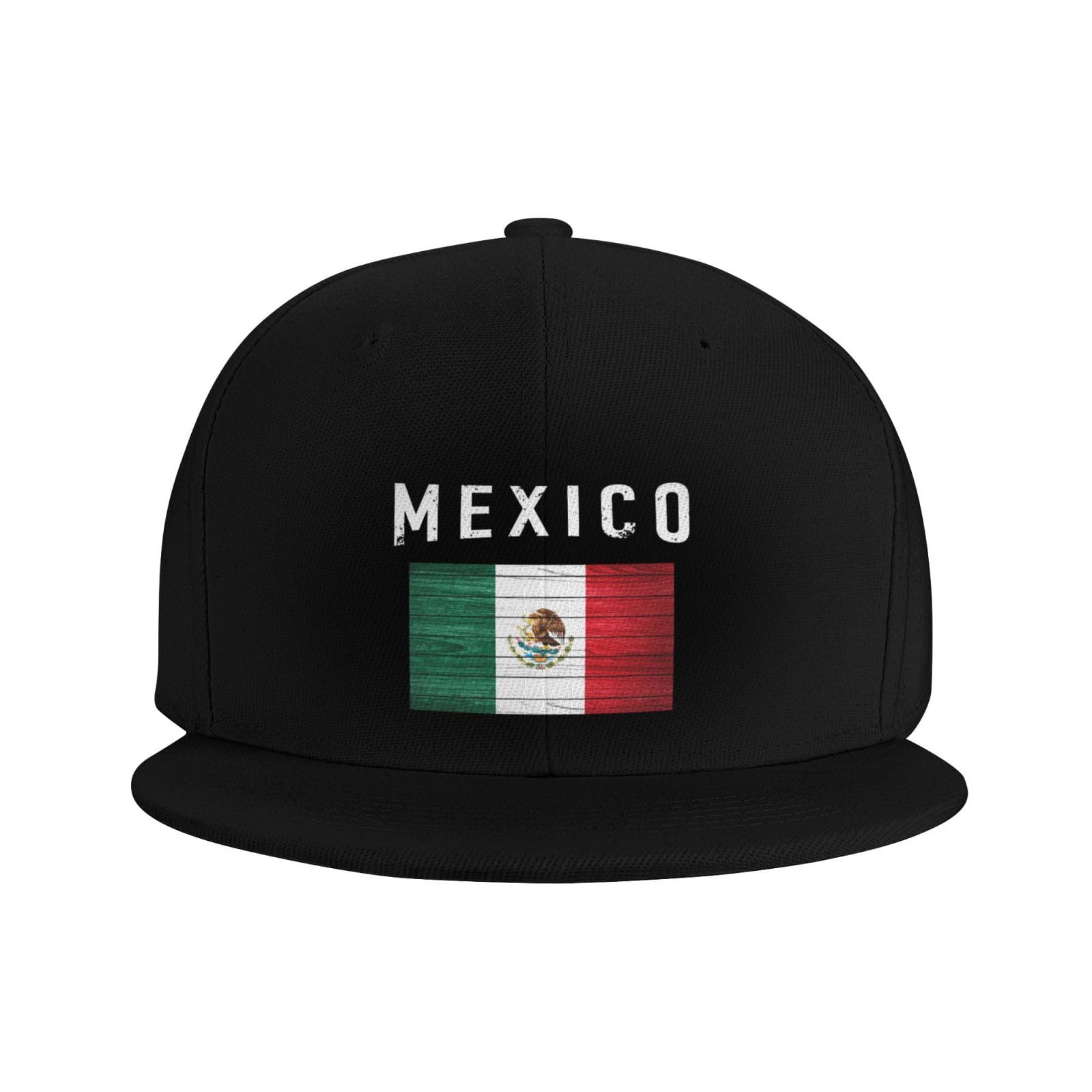 Retro Mexico Flag Vintage Mexican Hat Casual Fashion Flat Bill Baseball Cap Adjustable Trucker Hats for Men and Women Black