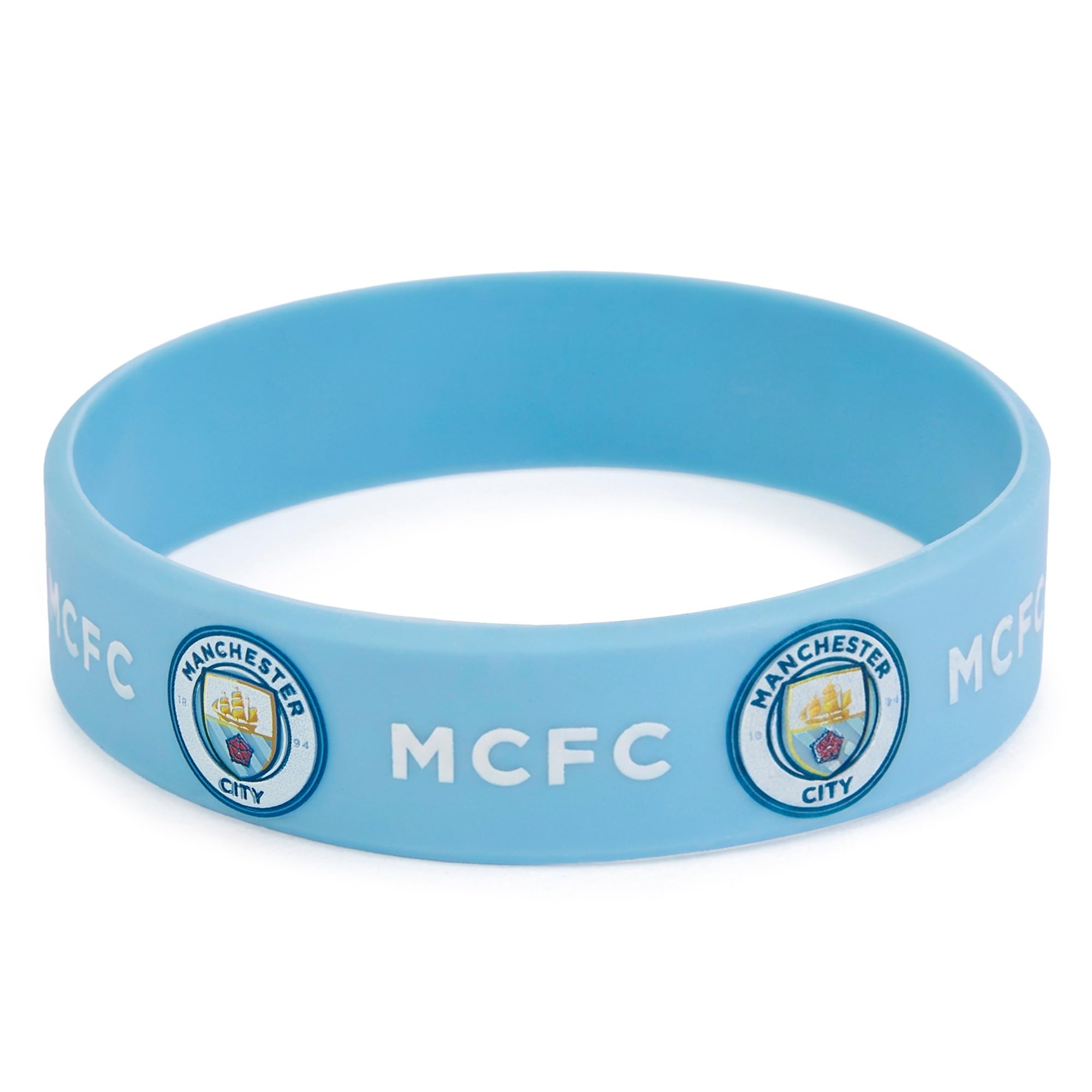 Official Manchester City FC Light Blue Silicone Wristband with Club Crest & 'MCFC' Text - Football Merchandise