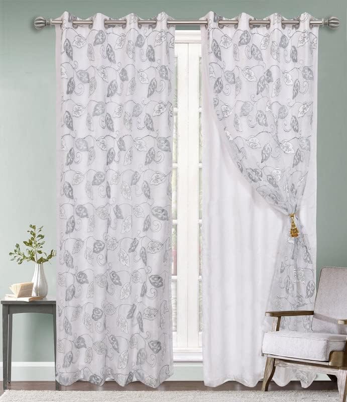 Image of 2 in1 Blackout and Velvet (Parent) (White Velvet + Silver Leaf Embroidery, Door Length (7 ft x 4.5 ft), Velvet)