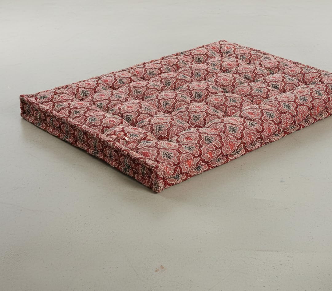 H B MSALA (DEVICE) Cotton Mattress | Gadda Medium Firm Soft Cotton Quilt Mattress | Rectangle Type Single Bed Mattress (3X6 ft or 72X36 Inches, Box) Maroon Embroidery Design-image-43