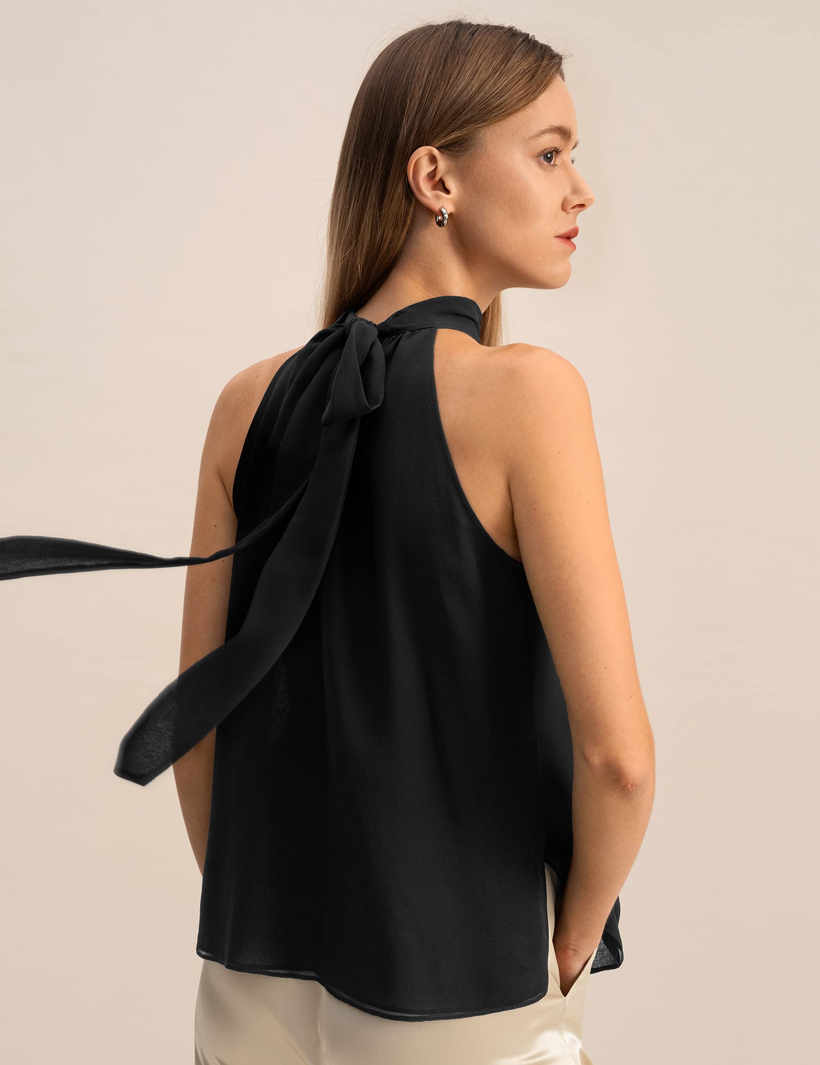 LilySilk Damen-Bluse aus Reiner Seide, Elegantes, ärmelloses Neckholder-Oberteil aus Georgette für Frühlings- und Sommerarbeiten, lässige Partys