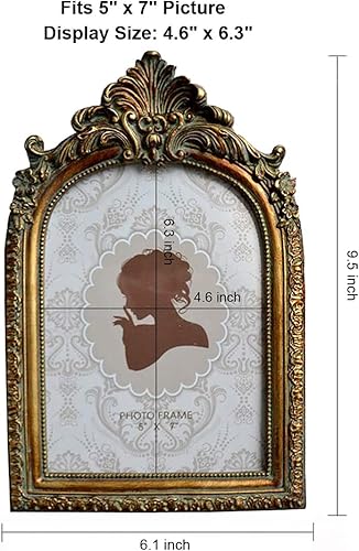 Miniatura 4 de CISOO Marco de fotos vintage arqueado de 5 x 7 pulgadas y marco de fotos antiguo de 5 x 7, exhibición de mesa y colgar en la pared, arte ornamentado
