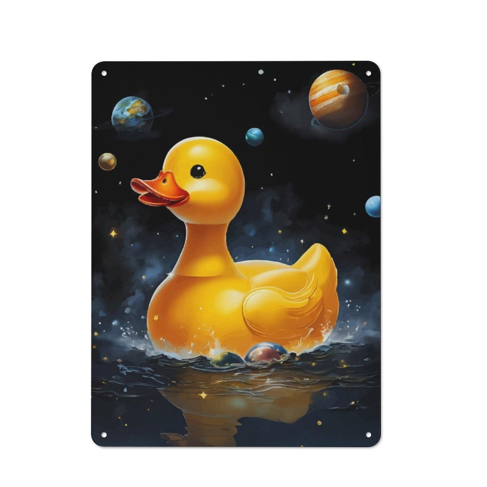 Junmoney Rubber Duck Space Tin Wall Plaque 40X30cm With For Pub Or Café, Suited To Pub Decor Enthusiasts, For Retro Home Interiors
