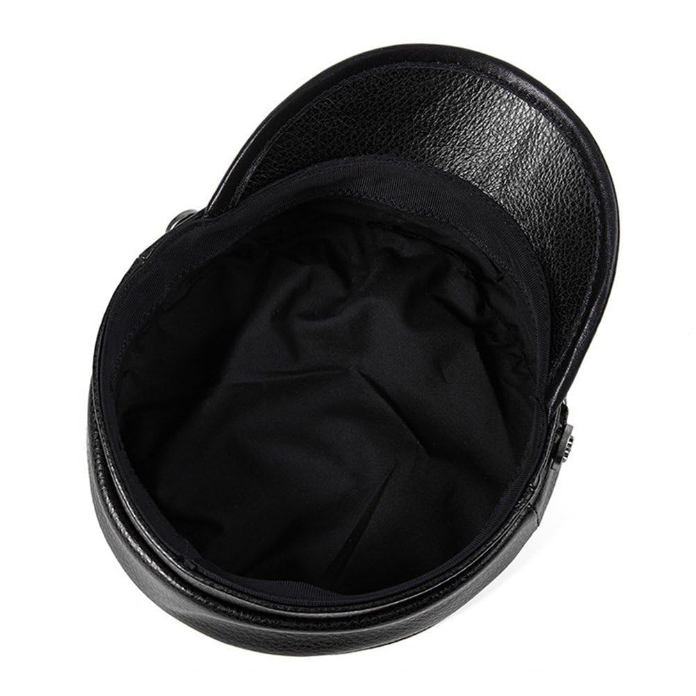 Cappello Esercito Tedesco in Pelle, Stile Militare, con Visiera, Berretto Uomo in Pelle di Mucca, Classico Cappello Militare Caldo 'Esercito