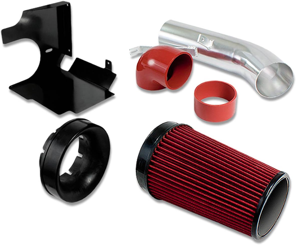 Compatible with GMT800 V8 Truck/SUV 4 inches Aluminum Air Intake System (Red Filter/Silver Pipe/Black Heat Shield)