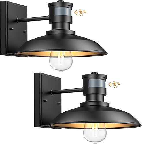 Glitnous Paquete de 2 luces de pared con sensor de movimiento para exteriores, luz de granero con sensor de movimiento de granja, lámpara exterior
