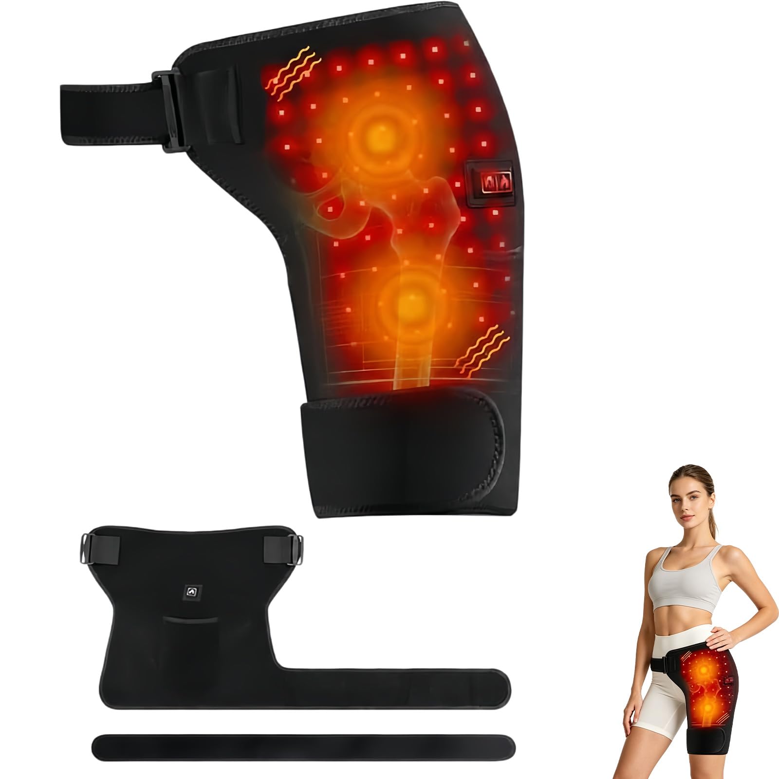 Hipora 4-In-1 Hüftmassager,Hipora Rotlicht Hüftgürtel,Beheizbares Vibrations Hüftmassagegerät,Geeignet Für Gesäß, Hüfte Und Den Unteren Rücken