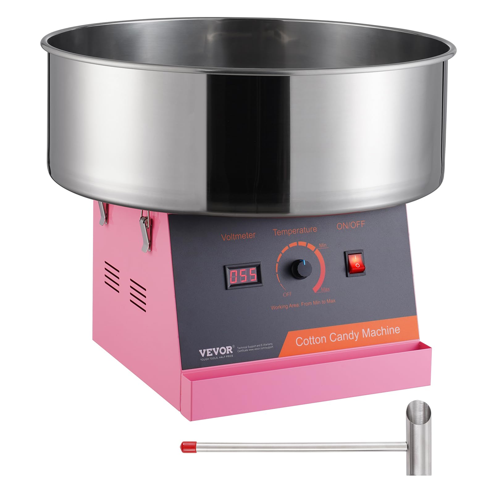VEVOR Elektrische Zuckerwattemaschine, 1 kW, Edelstahl-Schüssel, Zuckerlöffel, Rosa