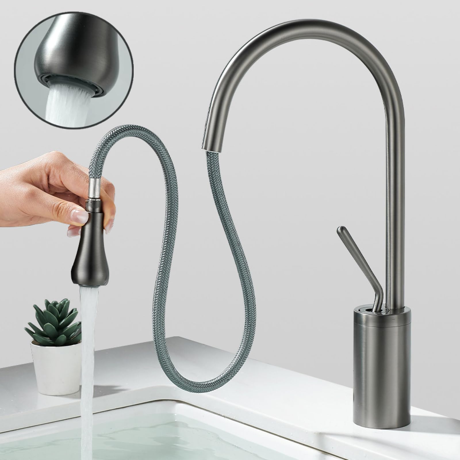Miscelatore Lavabo Estraibile Ottone Bianco Crema Stile Corto