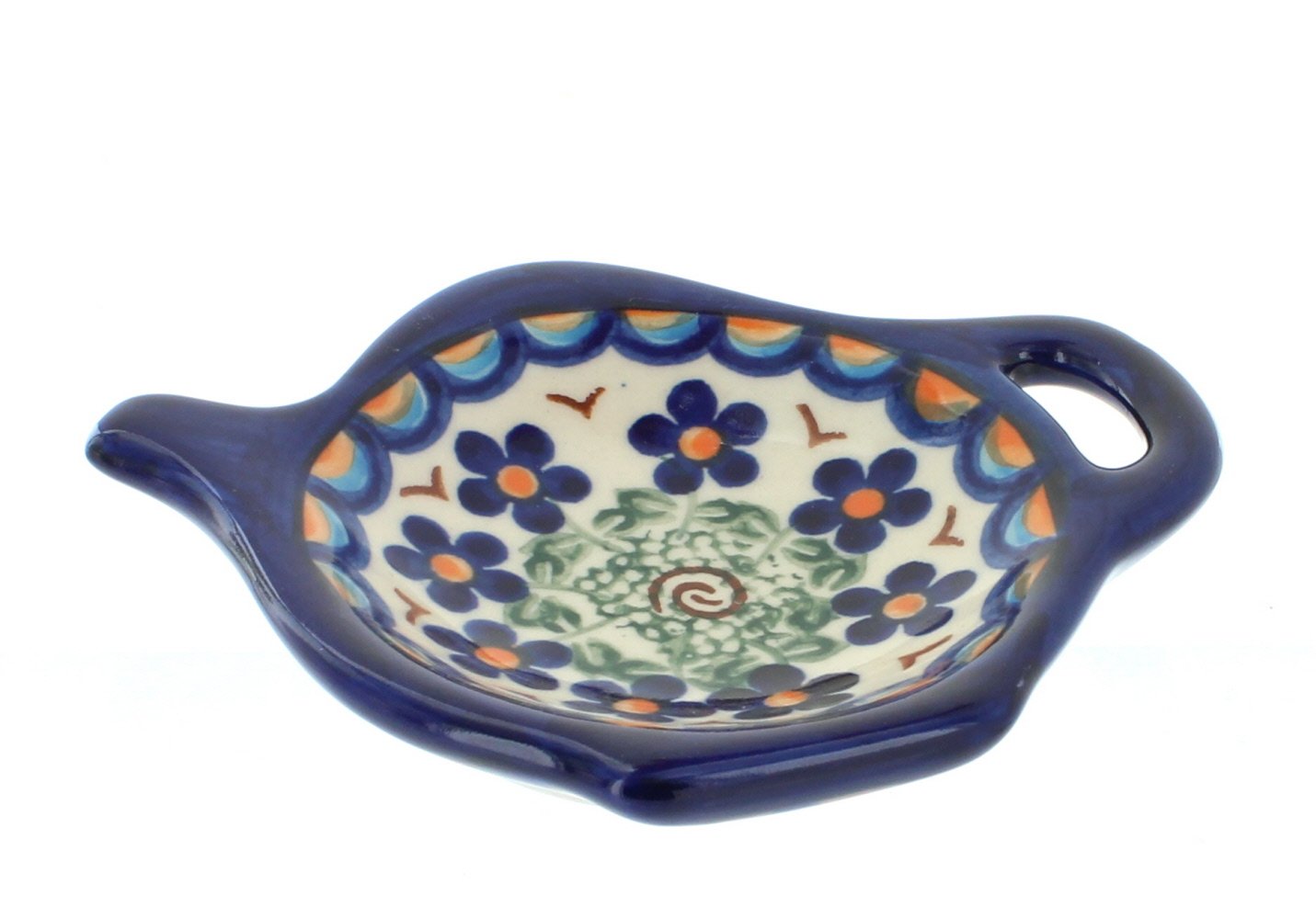 Blue Rose Polish Pottery - Brown Aztec Flower Tea Bag Holder - 4" x 4.5" - Polish Pottery Tea Bag Dish, Decorative Kitchen Accessory