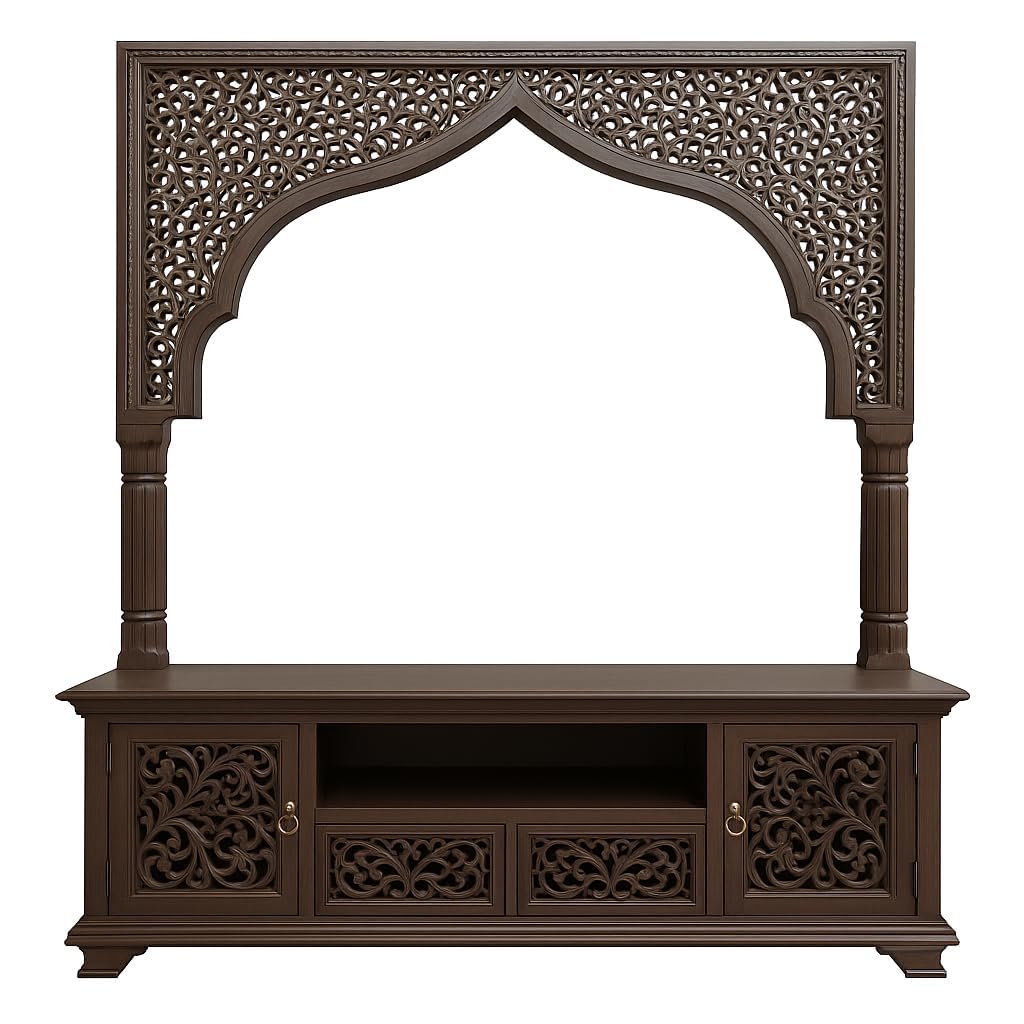 Wooden Mirror Frame Console with Floral Carving | Decorative Mirror Frame with Storage Cabinet | Traditional Design for Living Room Entryway Bedroom & Hallway 180L x 45W x 200H cm-image-32