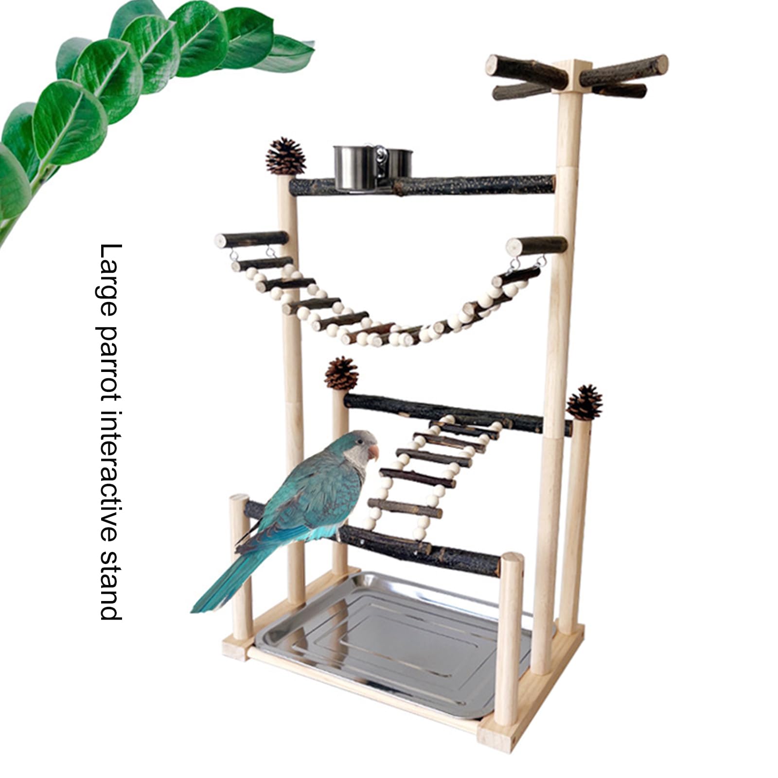 Percha giratoria, escalera de escalada, centro de juego para loros, bandeja extraíble, comedero, columpio de madera para ejercicios de aves, bandeja extraíble, percha para pájaros