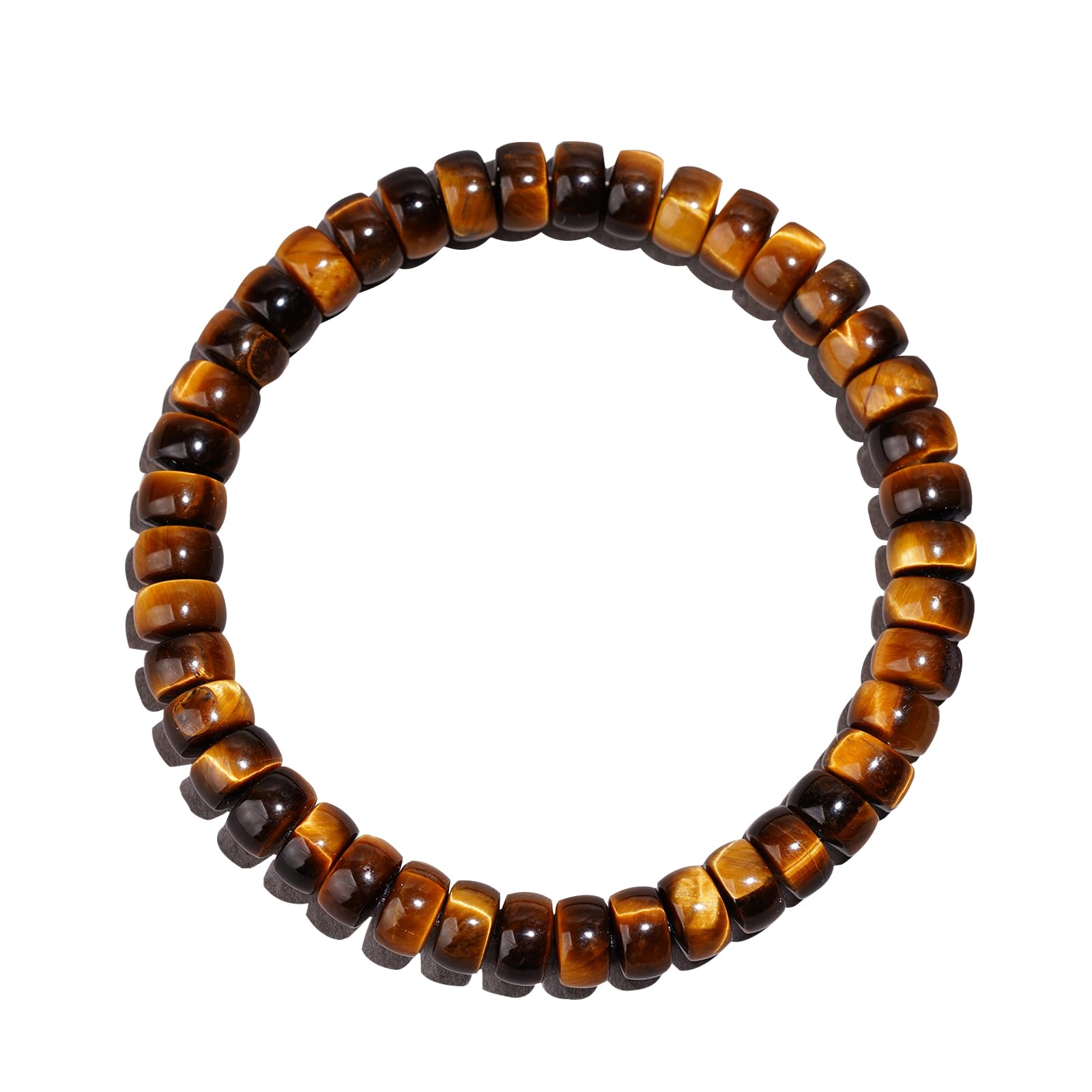 Pulsera elástica de Ojo de Tigre Dorado Natural | Cuentas de Barril biseladas de Chakras de una Sola hebra | Piedra de la Suerte y la Riqueza | Pulsera elástica Minimalista,7 * 4mm