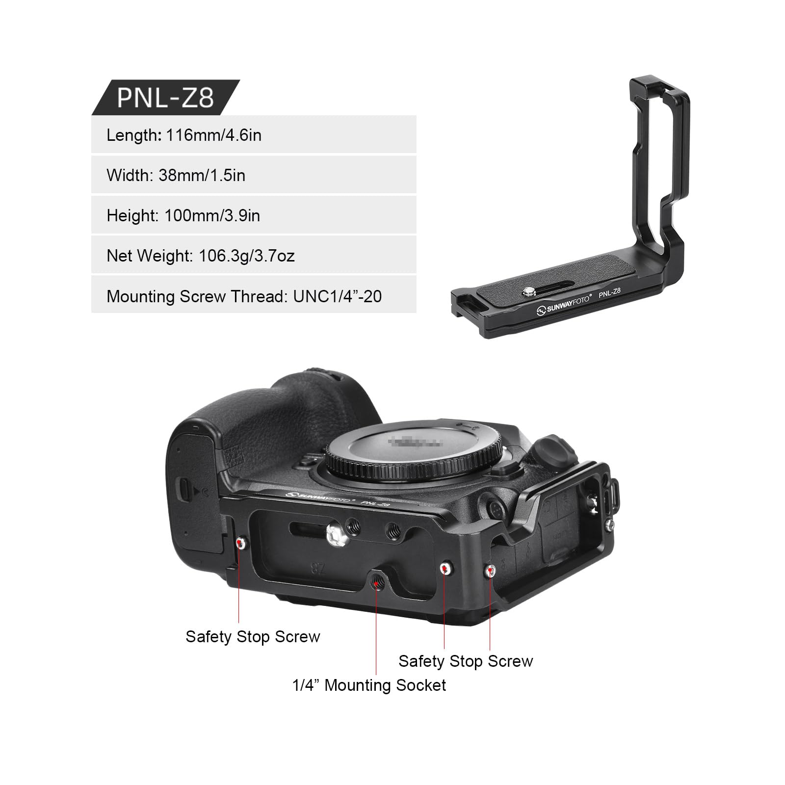 SUNWAYFOTO PNL-Z8 L-wspornik do Nik** Z8 DSLR Arca Swiss Quick Release Plate Akcesoria do aparatu
