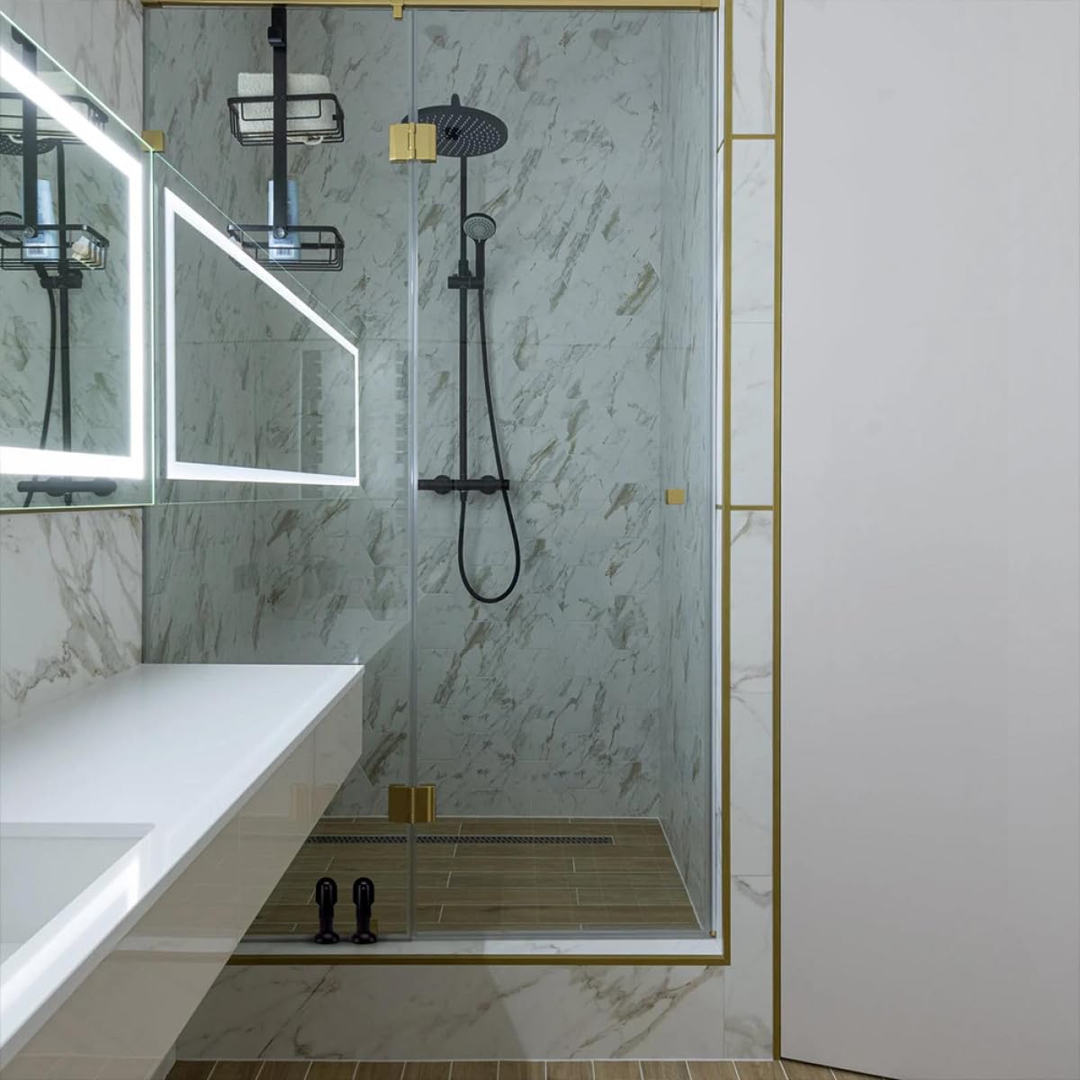 LIFKOME 2 Soportes de Plástico Negro para Mampara de Baño Altura Ajustable Resistente Corrosión