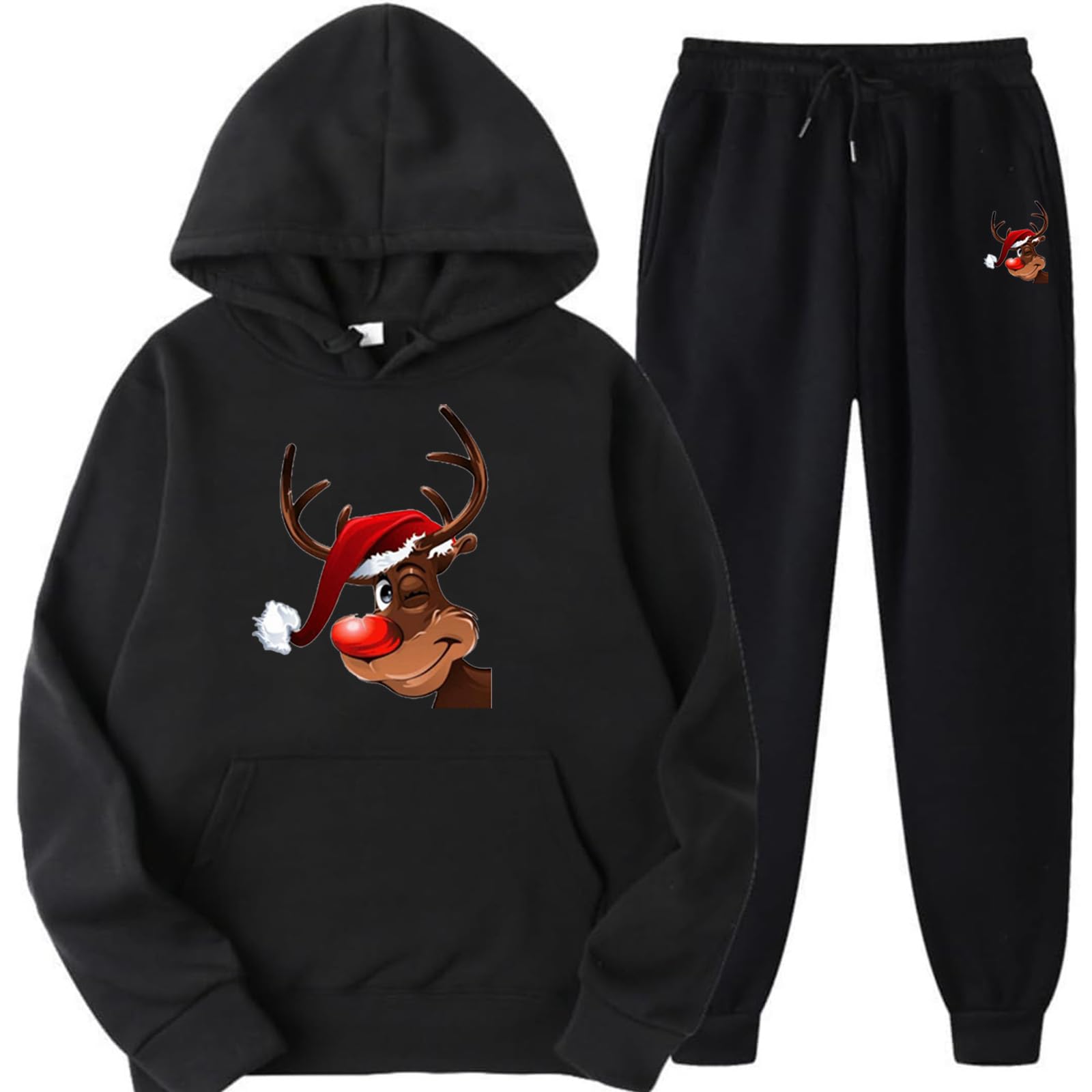 Weihnachts Jogginganzug Herren Damen Lustige Weihnachts 2-Teilig Ugly Reindeer Tracksuit Set Hoodie und Jogginghose Xmas Style Trainingsanzug Unisex Kapuzenpullover Sportanzug