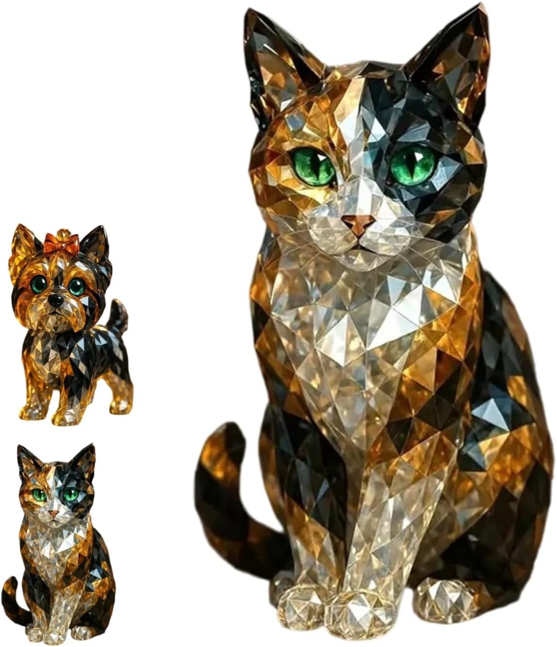 Générique Sculptures de chat en cristal, figurines d&rsquo;animaux en cristal faites à la main, mini statue d&rsquo;animal peinte en résine, figurines d&rsquo;art de collection pour la décoration de la maison, bureau, étagère, table de bureau