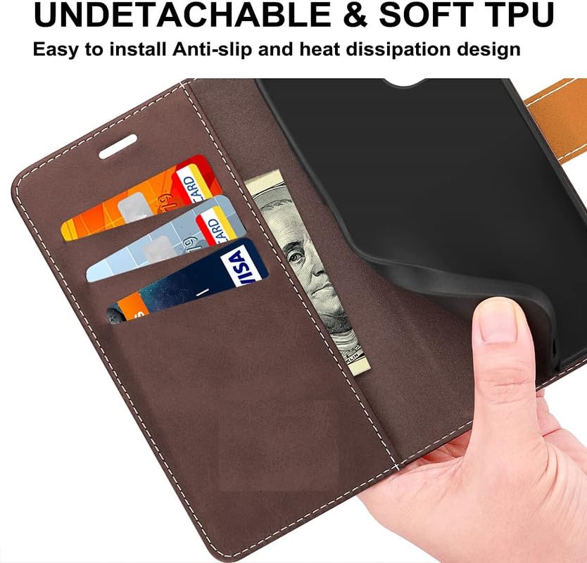 Image of ClickCase Trend Series for Motorola Moto G05 Leather Wallet Flip Case Magnetic Closure Flip Cover for Motorola Moto G05 (Tan & Brown)