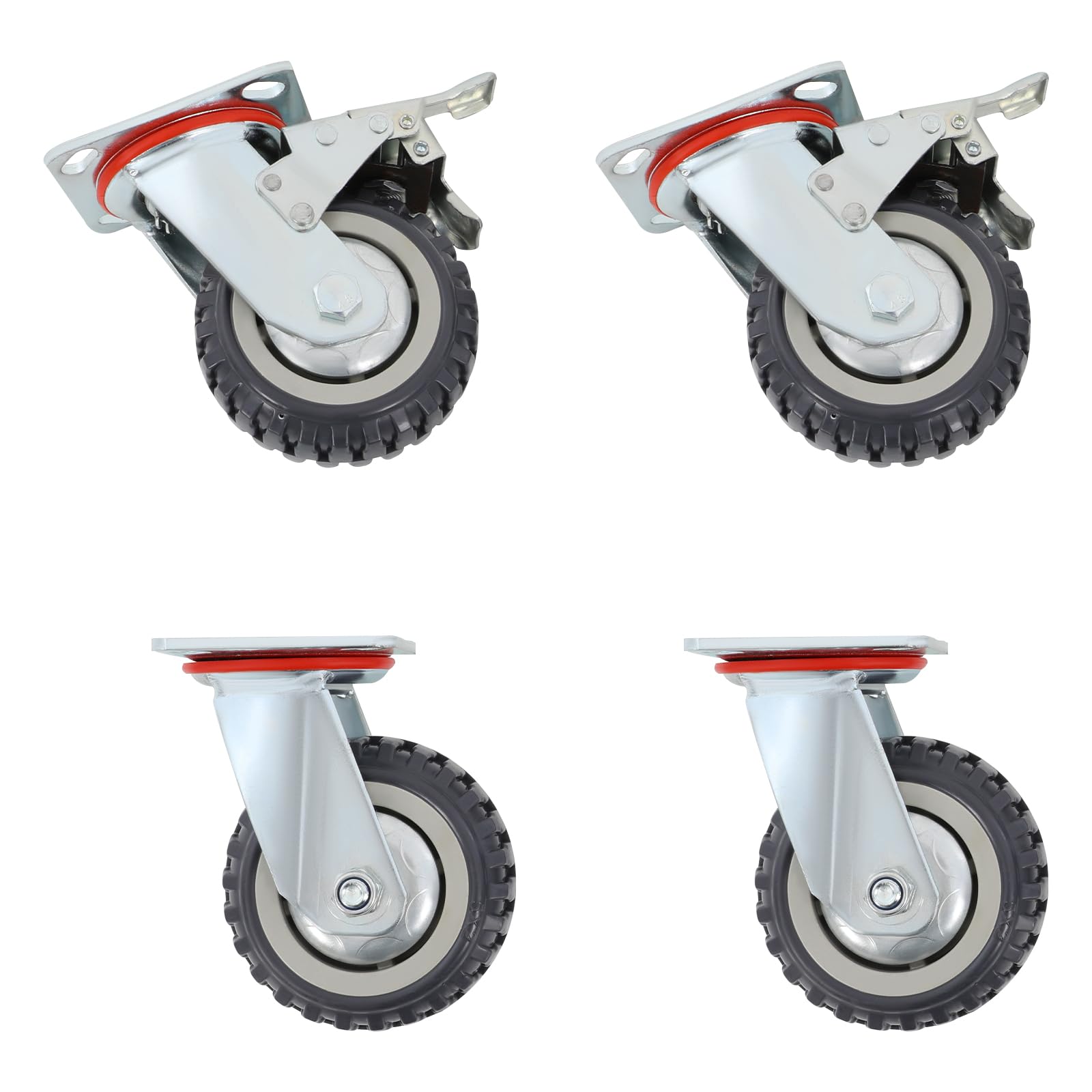 Ruedas giratorias para cargas pesadas, 4 unidades, hasta 250 kg | 4 ruedas de freno, PU, giratorio 360°, para carro de muebles, banco de trabajo