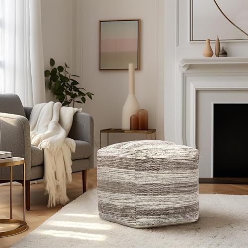 Miniatura 5 de COTTON CRAFT Puf Dhurrie tejido a mano a rayas, taburete otomano, puf otomano, decoración del hogar, dormitorio universitario, asientos decorativos,