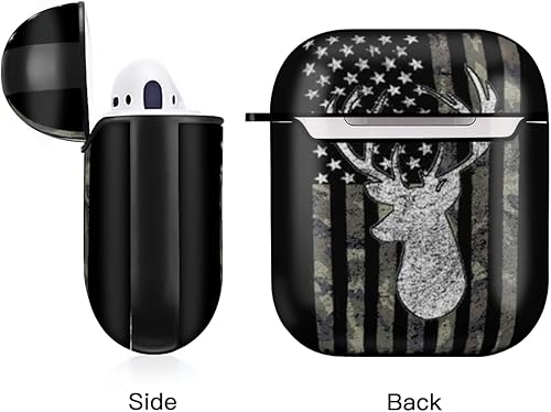 Miniatura 3 de Funda protectora para AirPods 1 y 2, diseño de camuflaje y camuflaje con diseño de ciervo, funda protectora para AirPods 1 y 2, con llavero, color