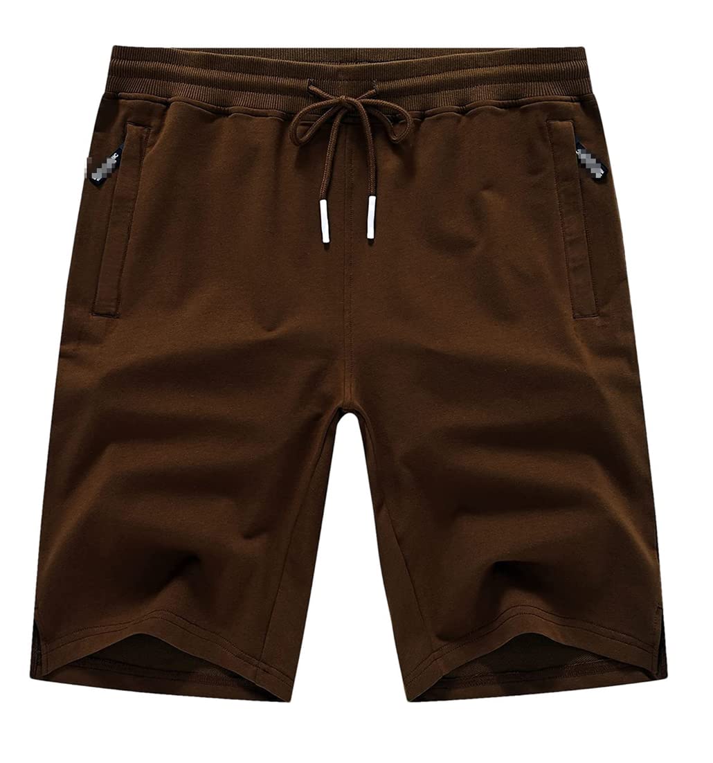 Męskie spodenki ze sznurkiem bawełniane slim fit elastyczne spodenki sportowe męskie codzienne spodnie dresowe do biegania odzież męska, Kawa, 34W