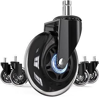Corvids 3-Inch Universal Fit Single Caster Wheels | 2 -Year Warranty | Replaceable Rollerblade Type Steel PU Rubber, Safe for All Floors (Stem Size 11/22 mm) - Set of 5